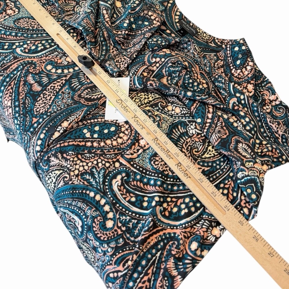 Miss Elaine Interlock Knit Robe Paisley 1X Teal Gold Button Front Cozy Lounge - Picture 5 of 6